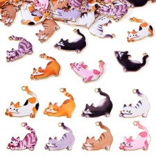 32Pcs Cute Alloy Pendants Cat Shape Charms with Enamel Jewelry Making 25x25x25mm