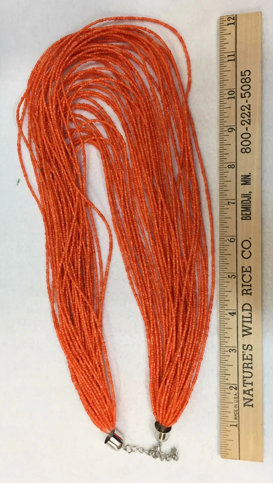 Collar Multi Hilo Babero y Pendientes Naranja Semilla Cuentas Set 42 Cuerdas Gotas Lágrimas Foto 3 de 3