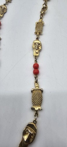 Faces And Beads Necklace Vintage 25" Quirky Artsy Creepy Unsigned - Picture 3 of 5