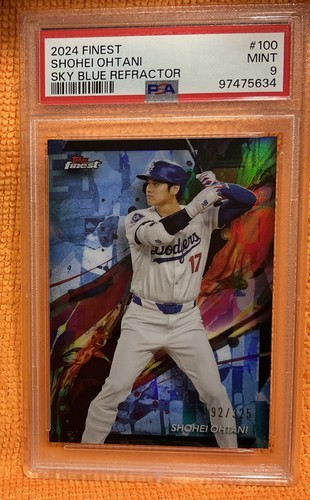 Shohei Ohtani 2024 Finest #100 rifrattore blu cielo 192/325 LA Dodgers PSA 9 come nuovo