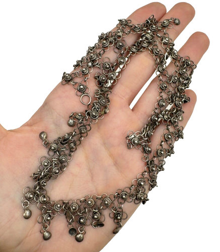 GORGEOUS STERLING SILVER 925 VINTAGE BIB FLOWER DROPS FILIGREE COLLIER NECKLACE - Picture 4 of 10