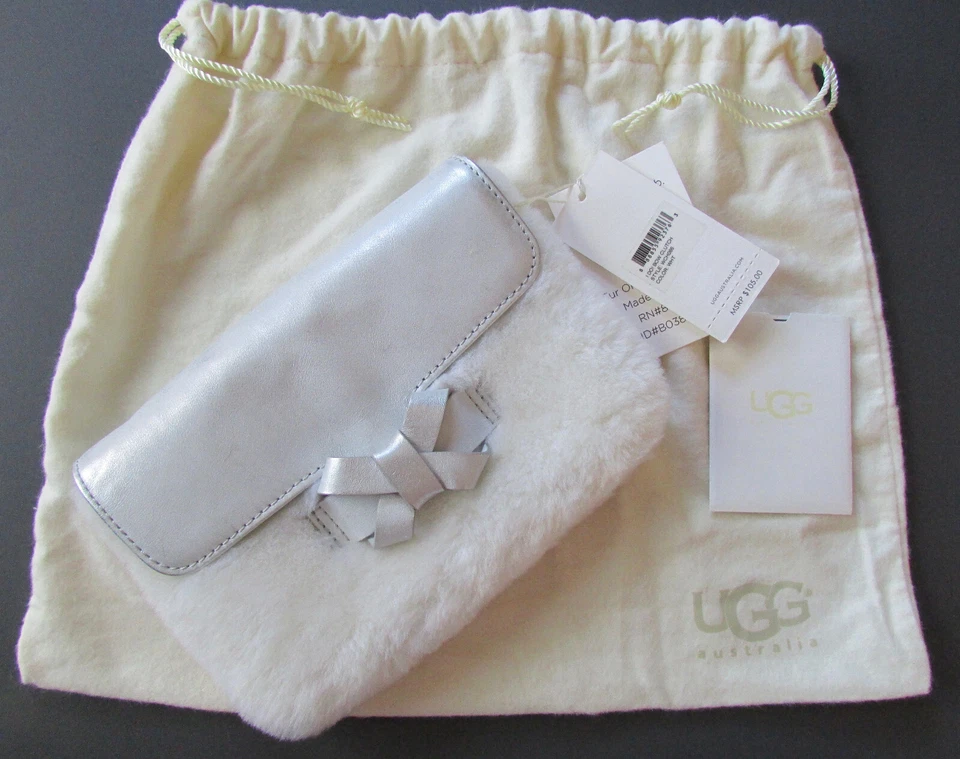 Bolso clutch UGG con lazo de piel de oveja ¡Sí, quiero! Colección Boda Blanco Plata Nuevo $105 Foto 2 de 4