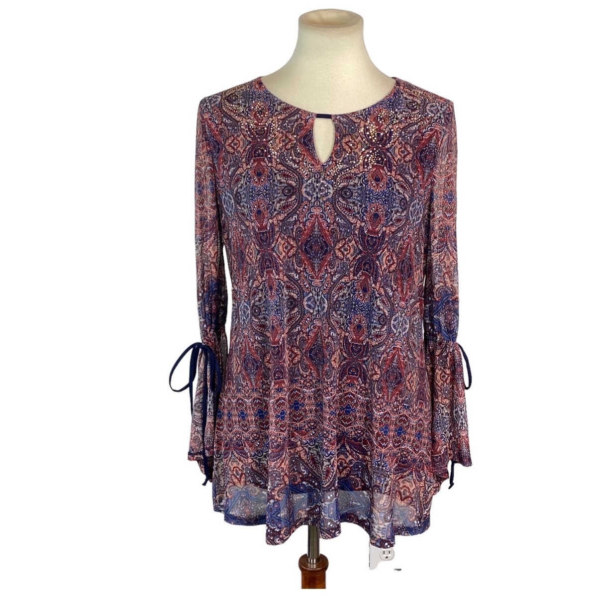 Blouse Leopard Dressbarn Manches 3/4 Taille 18W - Imprimé Animalier Perles - Occasion TB
