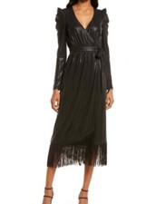 Lulus Dress Women’s Small S Black Metallic Dream Big Puff Sleeve 