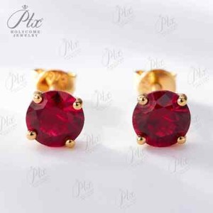 Authentic 2CT Four-prong Lab Grown Ruby Stud Earrings Sparkling Pigeon Red Studs Earrings