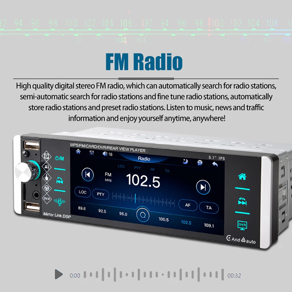 ESSGOO 5" 1 DIN Carplay Android Auto Stereo IPS Touch Screen Radio Bluetooth USB - Image 4 of 4