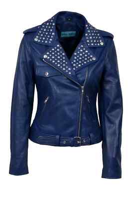 Lambskin Stylish Casual Motorcycle New Women Jacket Blue Leather Soft Handmade