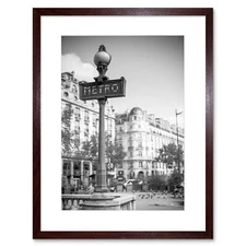 Photo Landmark Retro Metro Sign Paris France Black White Framed Wall Art Print