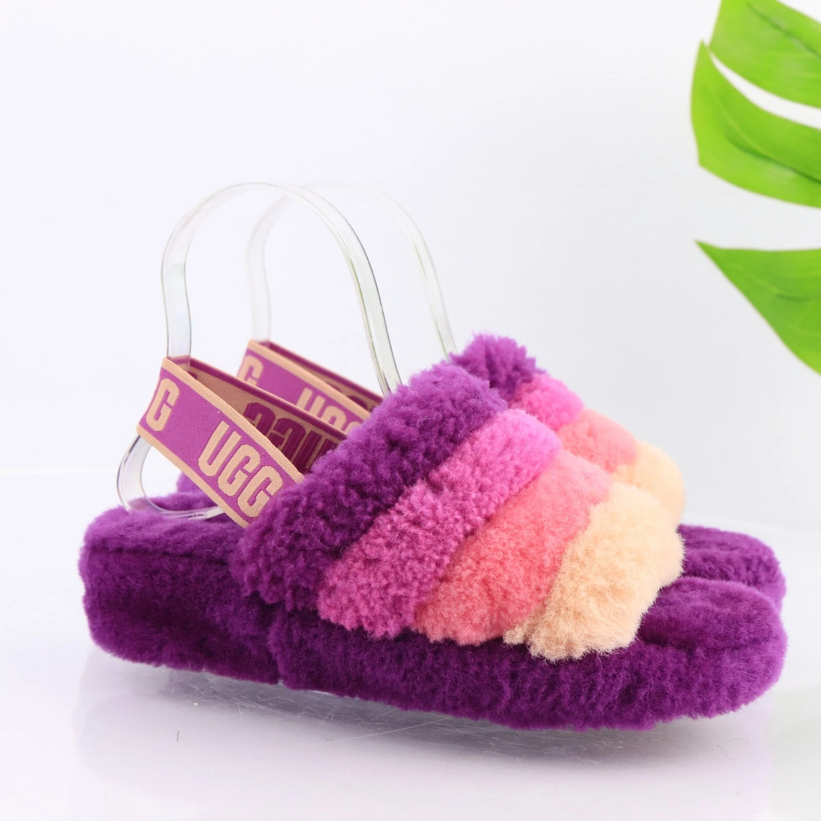 Sandalo pantofola UGG Fluff Yeah da donna taglia 6 viola rosa furia scarpa slingback
