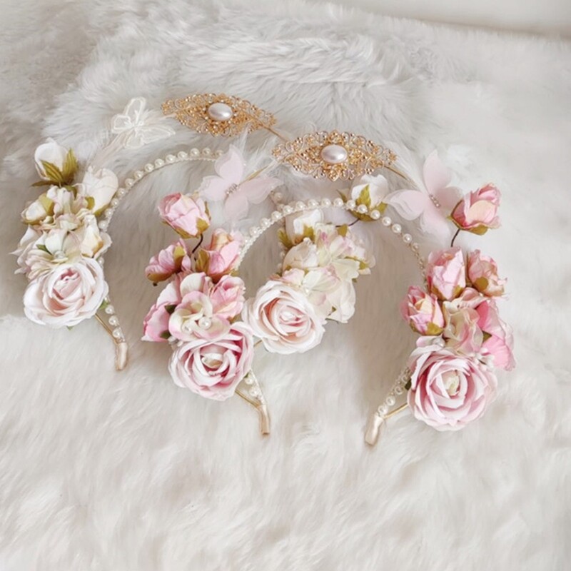 Flower Decor Crowns Hair Band Double Layer Hair Clip Wedding Hair