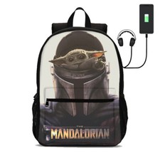 Mandalorian Cartoon Backpack Print Cute Look for Boys Girls School Travel 18.5in