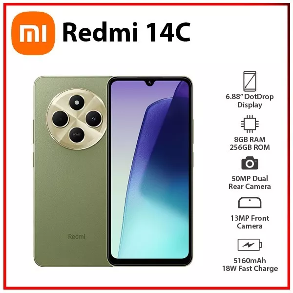 Xiaomi Redmi 14C (256GB+8GB) 4G Factory Unlocked GSM Cell Phone