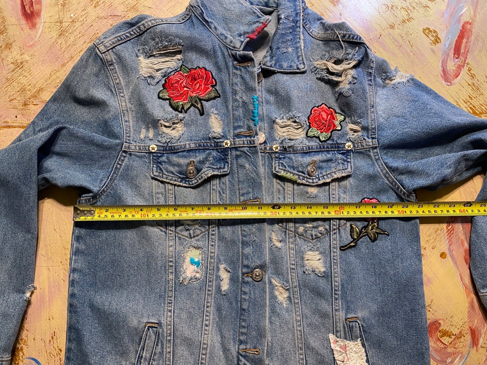 Bershka Vintage Denim Embroidered Jacket (CUSTOM) Women's size L image 5