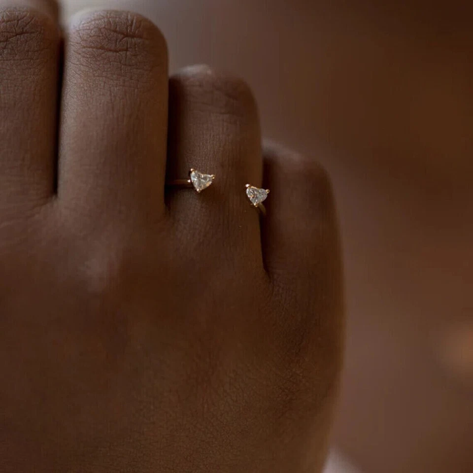 Open Band 0.36CT Heart Cut Lab-Grown Diamond Real 10K Yellow Gold Stackable Ring - Image 4 of 4