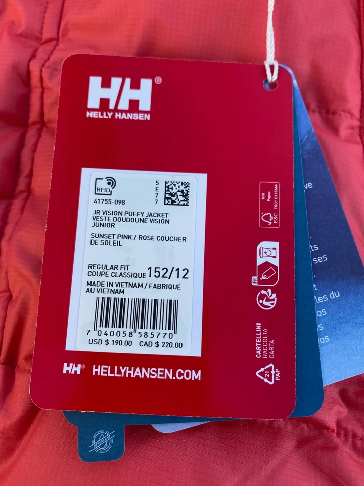 Chaqueta Helly Hansen Niña Aislada Puesta de Sol ROSA Visión Hinchada $190, Talla: 12 Foto 3 de 4