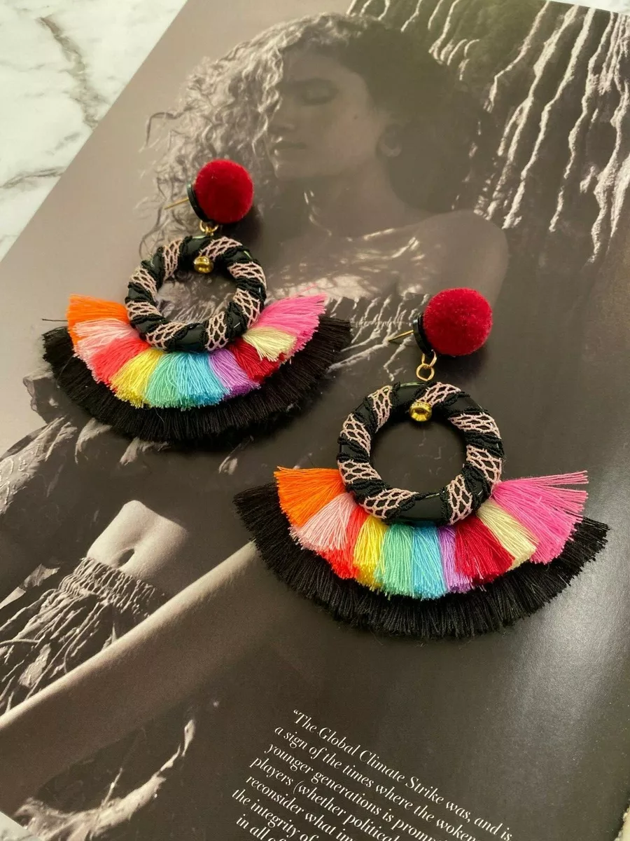 Tassel & Pom Pom Earrings [28-139] - MardiGrasOutlet.com