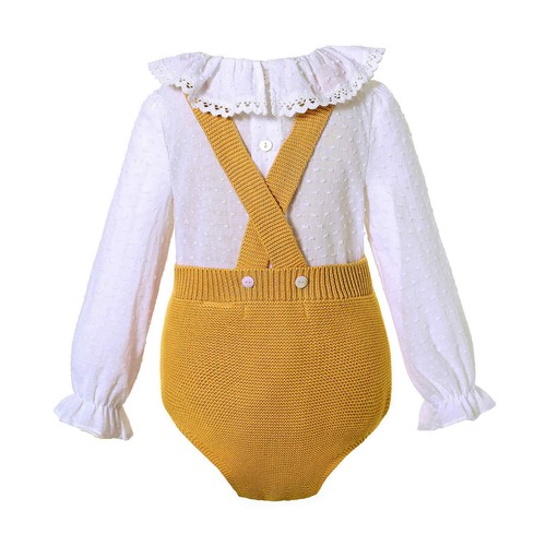 Autumn Baby Girl Sweater Outfits White Shirt Top Yellow Romper + Pom Pom 2Pcs US - Picture 3 of 10