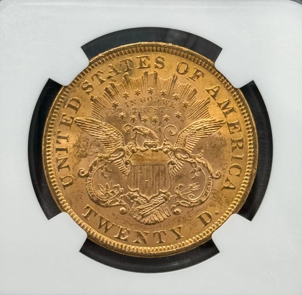 1873 $20 Gold Double Eagle NGC MS 60 Open 3, Nice Better Date Gold Coin - Image 4 of 4