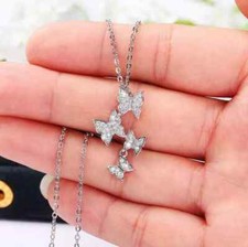 Women Butterfly Pendant Lab-Created Diamond 14k White Gold Plated 2Ct Round Cut