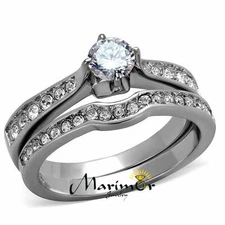 .75 Ct Cubic Zirconia Stainless Steel 316 Wedding Ring Set Women's Size 5-10