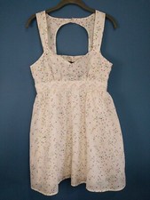 Forever 21 Boutique Dress L Sweetheart Open Back Pockets Geometric Cream Slim