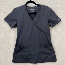 Cherokee Workwear Revolution Scrub Womens V Neck Top Pewter Gray Sz S Smoke Free