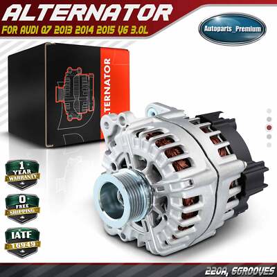 Alternator for Audi Q7 2013-2015 V6 3.0L GAS 220 A/12 Volt CW 6-Groove Pulley