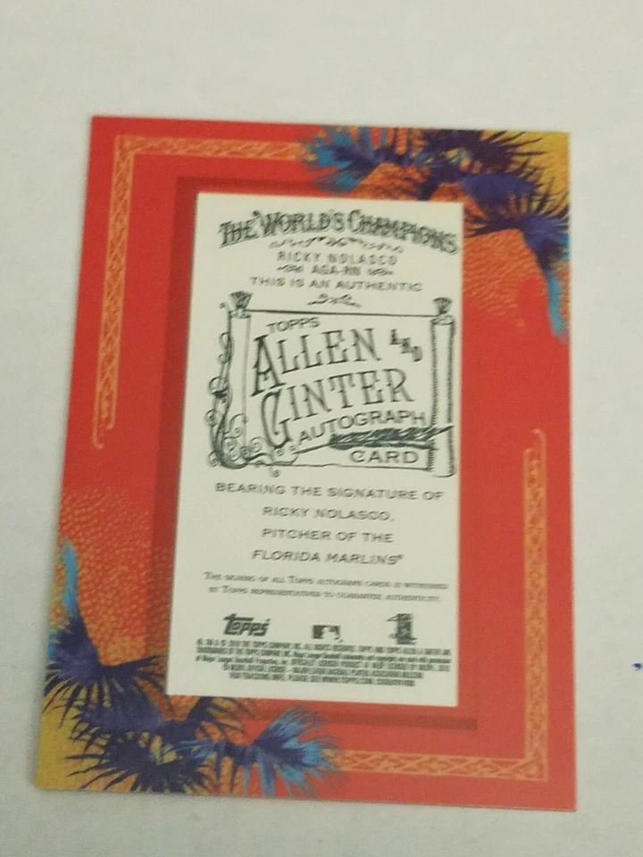 Ricky Nolasco 2010 Topps Allen & Ginter Autograph Auto Mini SP Florida Marlins - Image 3 of 3