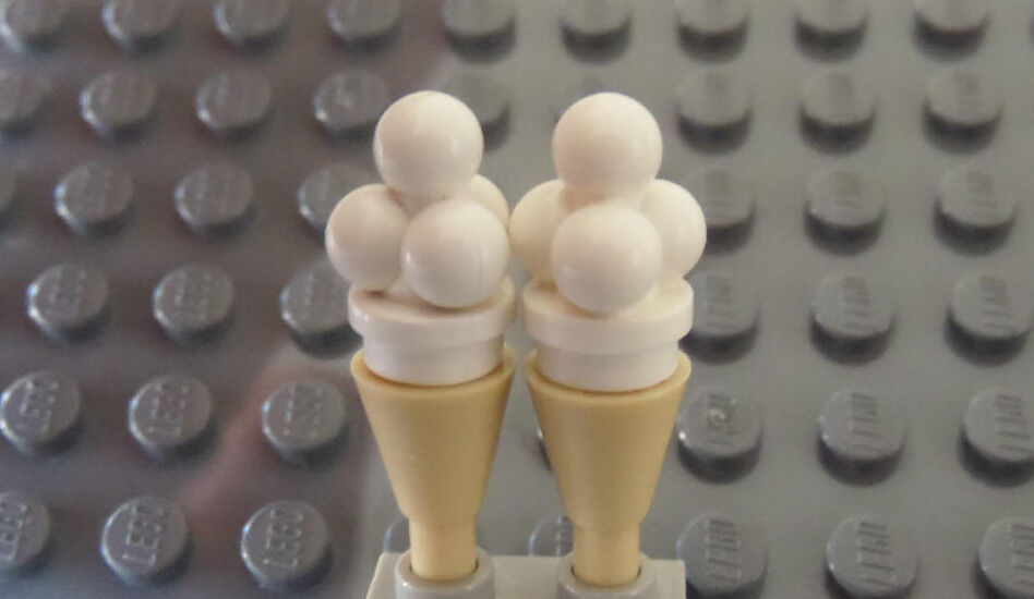 NEW LEGO Minifig Vanilla ICE CREAM 3 Scoops & Cone- Food Kitchen Sundae Lot of 2