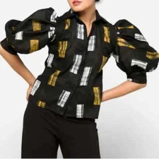 Busayo Balloon-Sleeve Hand-Dyed TOP WOMENS SIZE L LARGE NEW