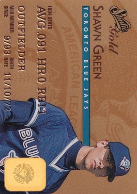 1995 Leaf Studio Baseball Gold Credit Card 28 Shawn Green - Toronto Blue Jays