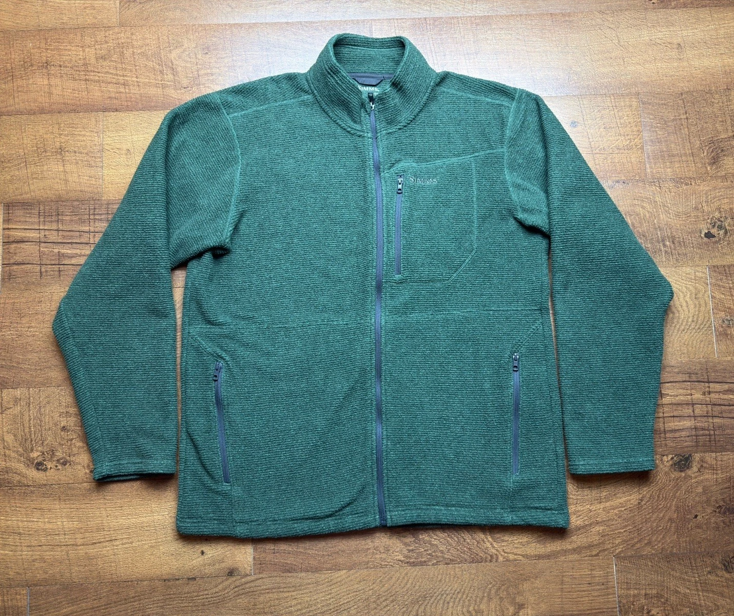 Simms Rivershed Jacket Mens XL Green Full Zip Quick Dry Fleece Fishing