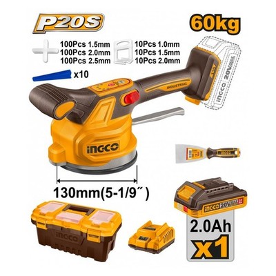 INGCO Fliesenvibrierender Saugnapf 20V 60kg Lithium Akku Saugnapf im Set + acc