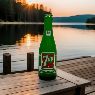 7oz Vintage 7up Bottling Co Waterloo, Iowa Green bottle - Fresh Up With 7up