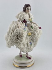 Antique Dresden Lace Porcelain Figurine Lady Dancer Flowers Germany MZ Crown 7