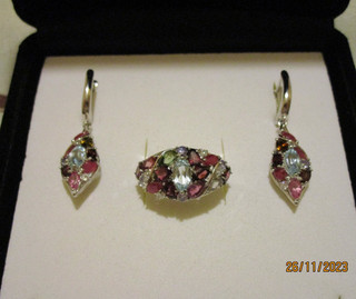 2 tlg. Schmuck Set mit Blautopas Multi Edelsteine Silber 925 WG vergoldet neu