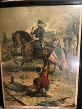 Chromolithograph Of Gen Us Grant On His Horse Cincinnati,black Soldier 
