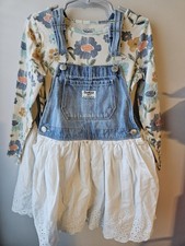 OshKosh B'gosh Denim Overall Dress with Carter's Floral Long Sleeve Top Size 5