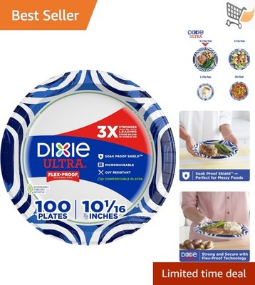 Heavy Duty Paper Plates 10 Inch 100 Count Microwave Safe Soak-Proof