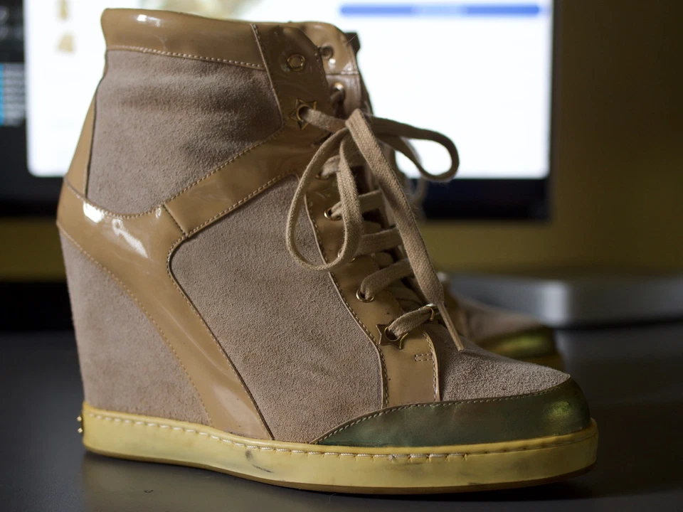 Baskets compensées Jimmy Choo Panama daim/cuir verni pointure - Photo 3/4