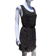 Forever 21 Black Polka Dot Pleated Sleeveless Mini Dress Tan Dots Small