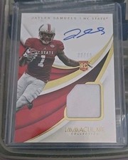 2018 Immaculate Collegiate Jaylen Samuels rookie relic on card autograph 22/99 . rookie card picture