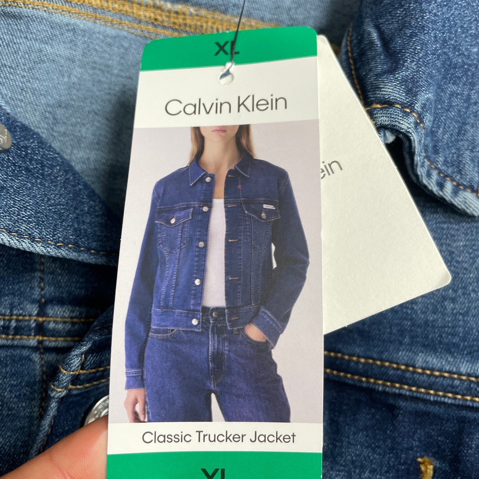 NEW Calvin Klein Women's XL Classic Trucker Jacket Denim Blue Button Front thumbnail 7