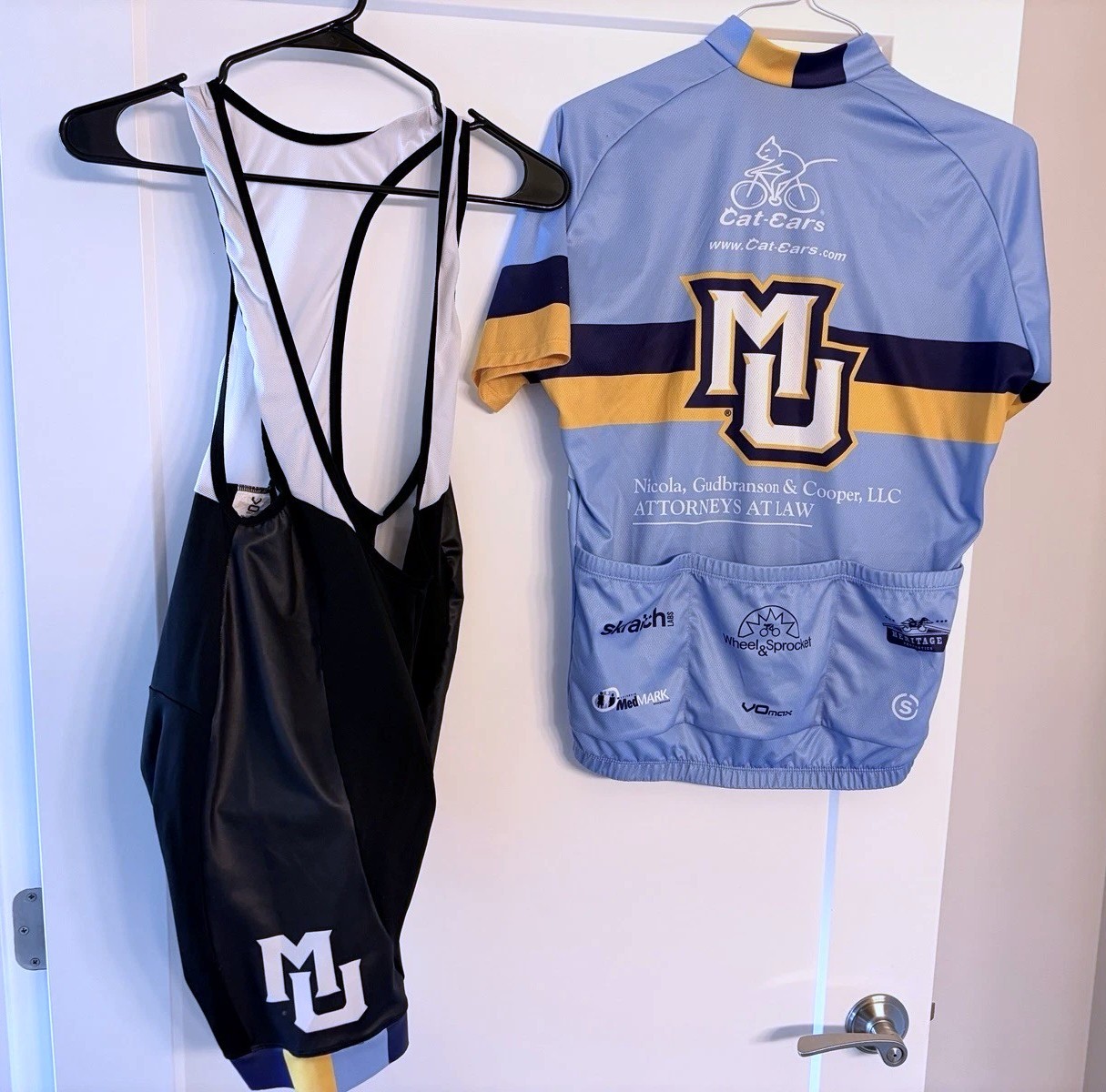 (Pre-owned) Men's Marquette University Cycling Team Kit Jersey and Bib Shorts Set - XL (99.99 USD) (Pre-owned) Men's Marquette University Cycling Team Kit Jersey and Bib Shorts Set - XL (99.99 USD)