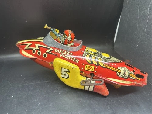 1950'S MARX "SPARKLING ROCKET FIGHTER SHIP" TIN TOY WINDUP Read