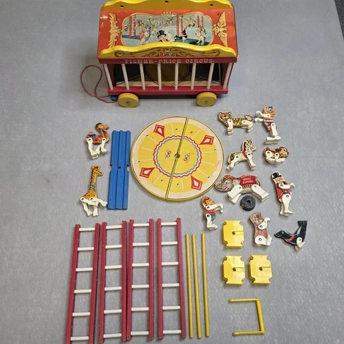 VTG 1960s Fisher Price Wooden Circus Train Model 900 with Figures Animals AS IS
