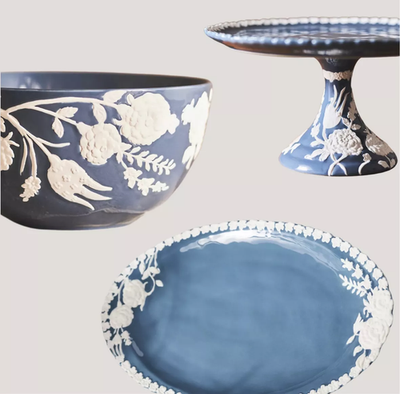 Brand New Anthropologie Turkuaz Kitchen Posy Serving Bowl Blue