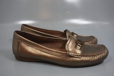 Coach Fonda Womens 7.5B Gold Patent Leather Driving Loafers Moccasin Flats Logo