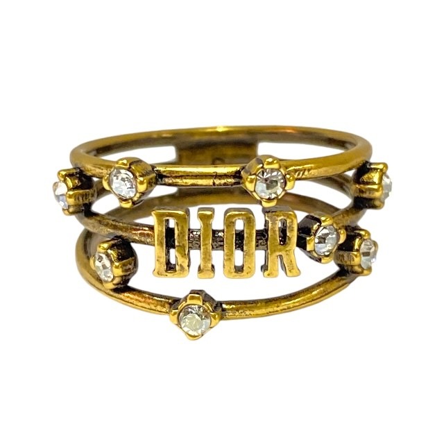 Christian Dior J'adore Double Finger Ring Gold Plated Rhinestone Logo