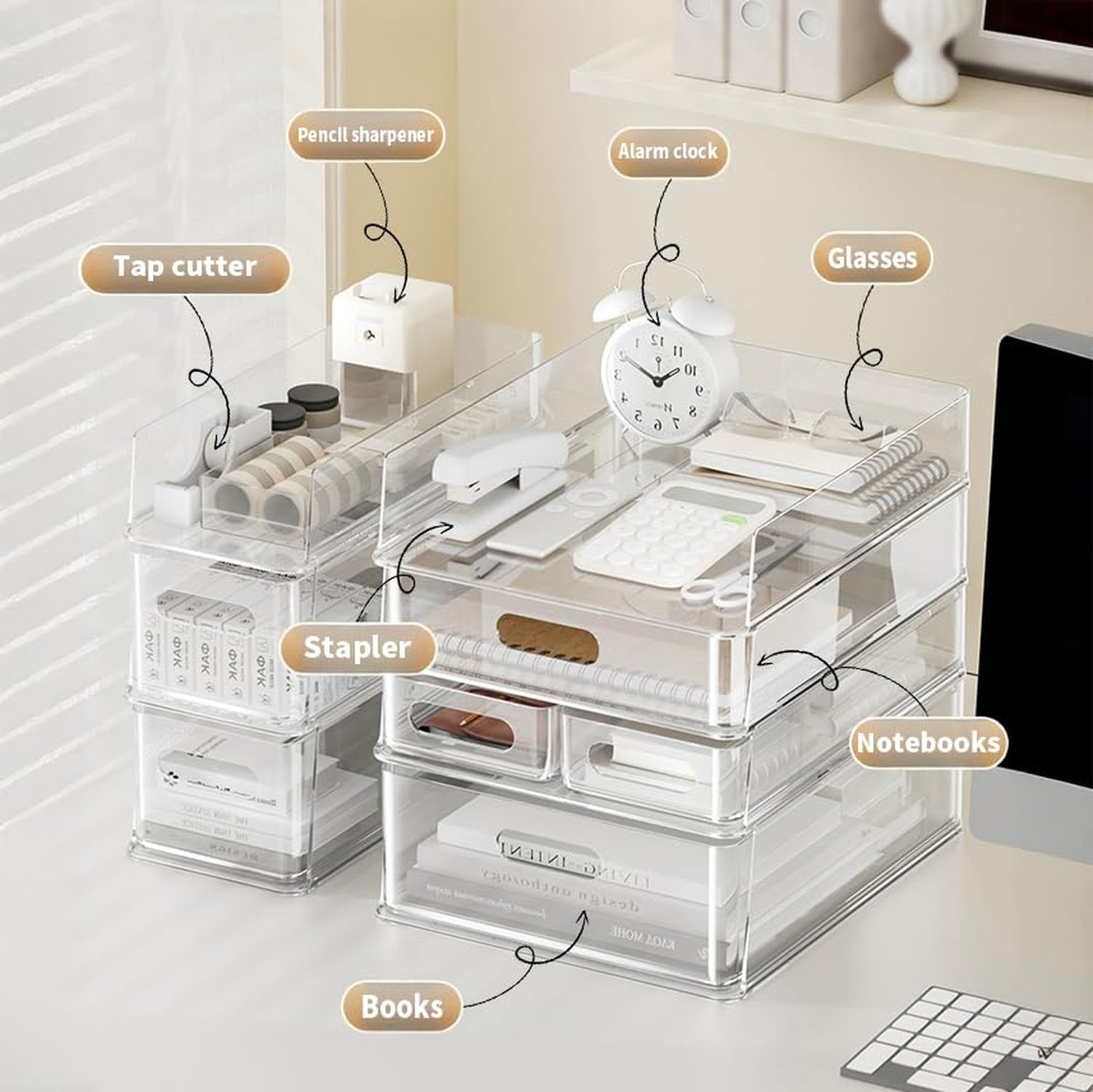 MineSign 6Pack Desk Organizer with Drawers Stackable Paper Letter Tray for Of...